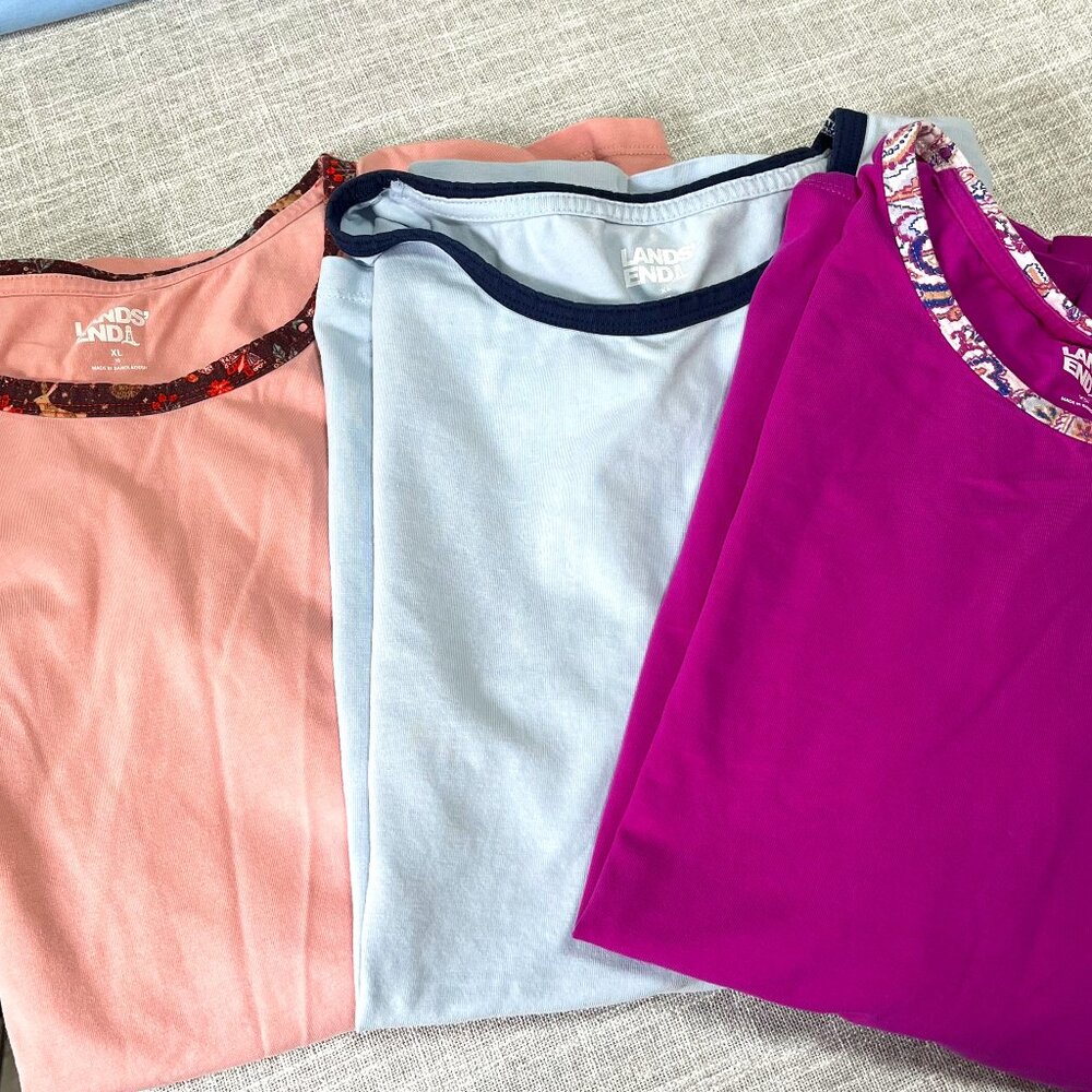 Three Long Sleeve Land's End T-Shirts Size XL Baby Blue, Fushia, Pink